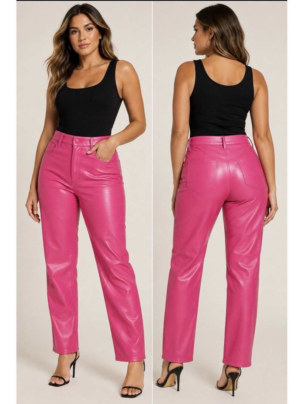 Good American Hot Pink Faux Leather Pants Women’s 14/32 High Rise NWOT